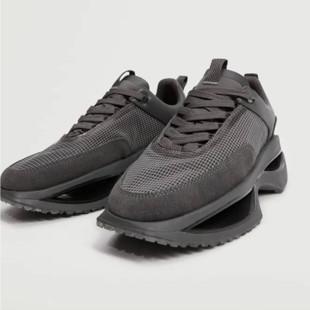 Mango Grey Leather Trainers With Transparent Panels